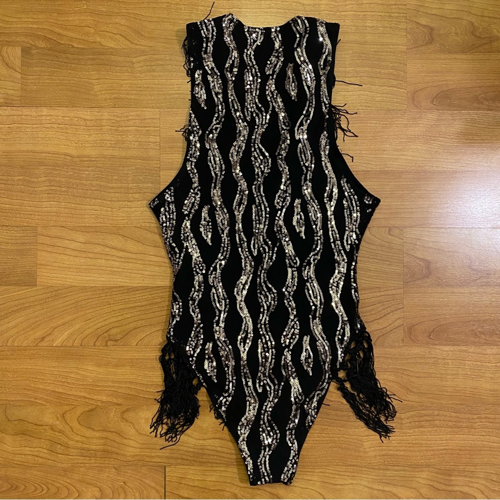 Black & Gold Sequin Shimmy Festival Bodysuit - Picture 10 of 11